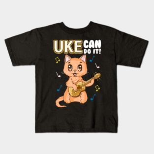 Cute & Funny Uke Can Do It! Ukulele Cat Pun Kids T-Shirt